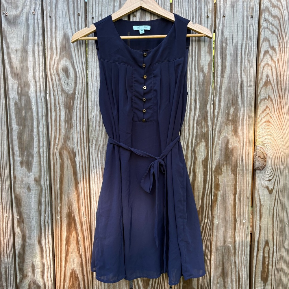 She + Sky Navy Buttoned Mini Dress